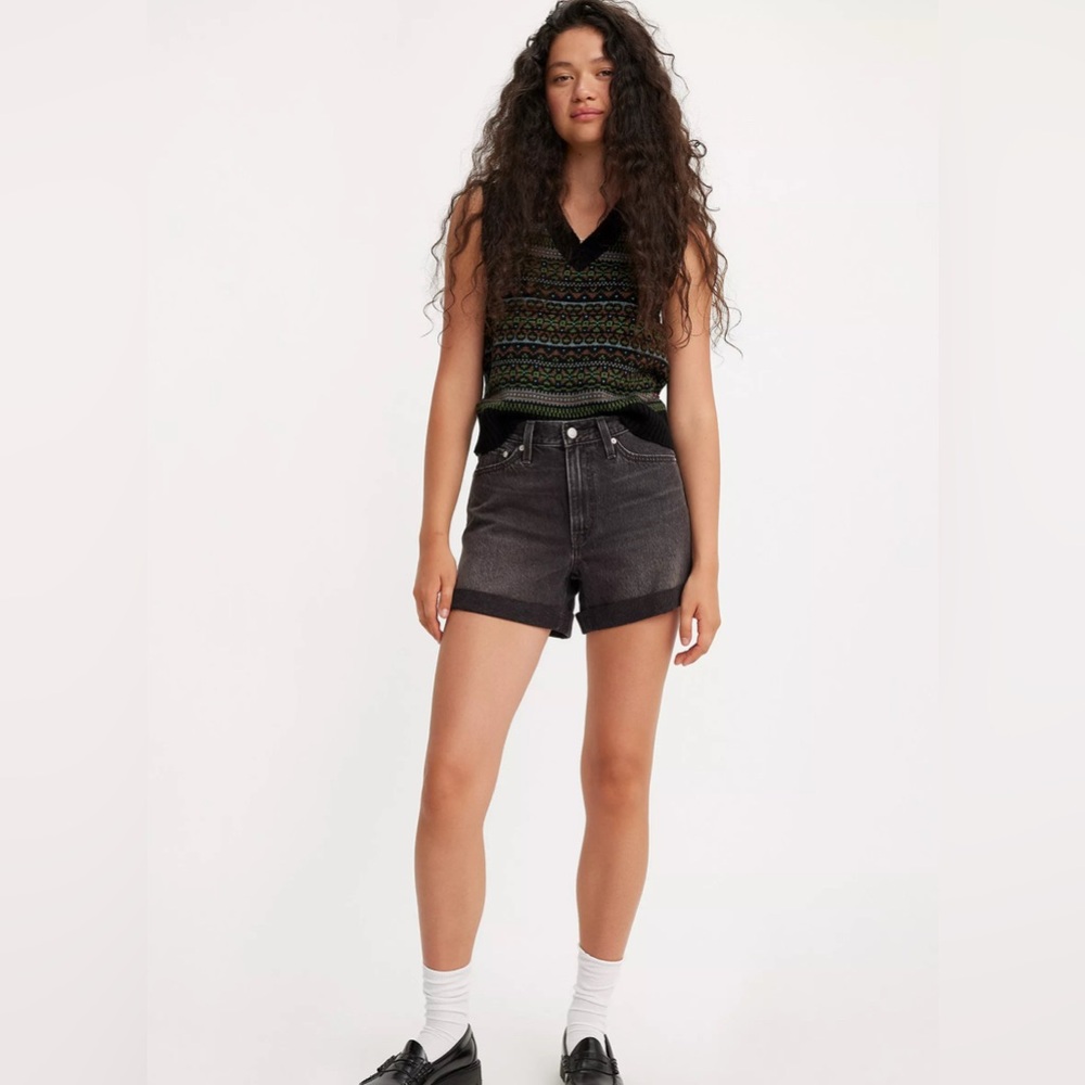 Levi’s 80s Mom Shorts Black High Rise Waisted Cuffed Rolled Vintage Size 27 NWT